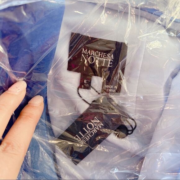 Marchesa Notte V-Neck Printed Organza Gown - Picture 11 of 11